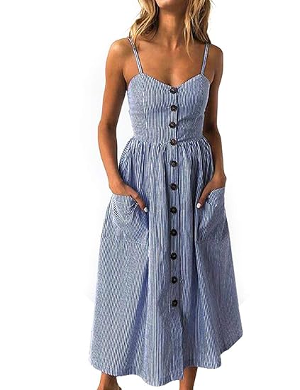 blue striped midi dress