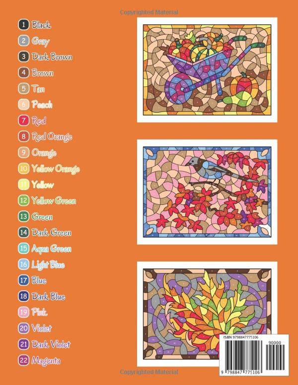 Autumn Color by Numbers for Adults Stained Glass Color by Number
