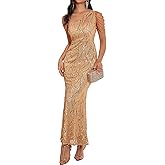 Elegant Sequin Dresses for Wedding Guest One Shoulder Dress for Women with Bead Maxi Formal Gowns