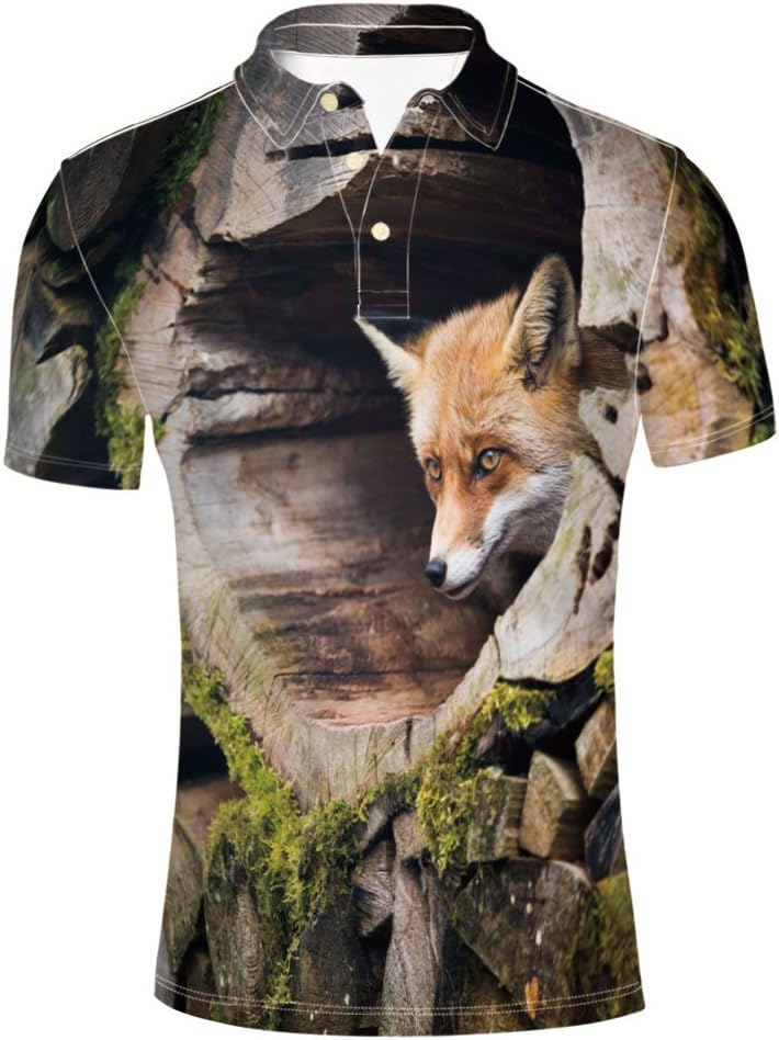 iPrint Adult Men's Branch Exotic Creature in Jungle Hand Drawn Polo Shirt