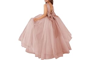 MCieloLuna Flower Girls Satin Tulle Princess Pageant Dress for Wedding Kids Pearls Prom Ball Gowns with Bow-Knot