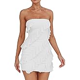 HOCILLE Women's Sexy Strapless Tube Top Bodycon Sleeveless Ruffle Mini Party Dress