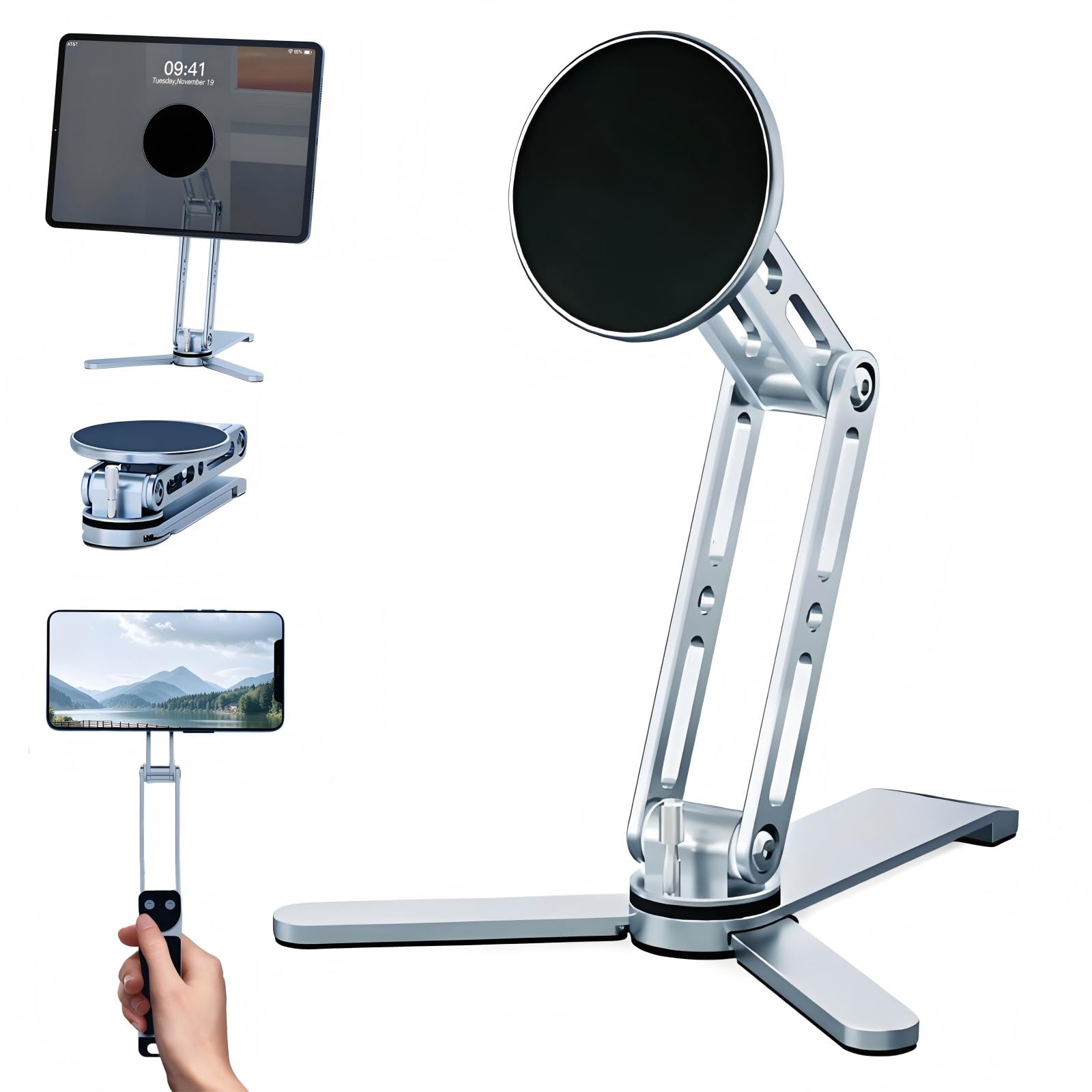 CBDYWVR Magnetic Tripod for iPhone 16/15/14/13/12 Series & iPads,Aluminium Mini Magsafes Tripod for iPhone & Magsafes,360° Adjustable Triple Fold Design Magnetic Phone Stand