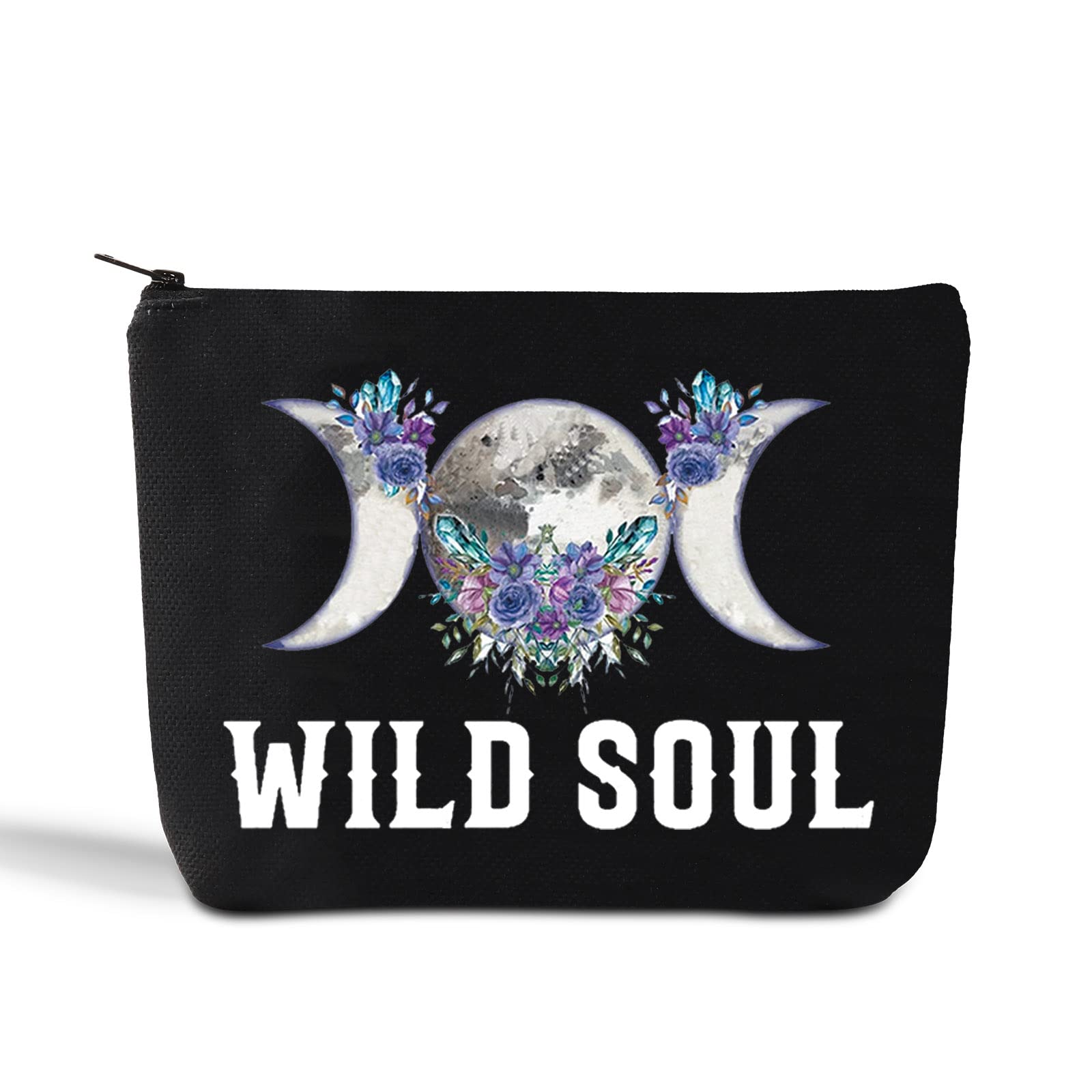 LEVLO Moon Phase Cosmetic Make Up Bag Moon Witch Gift Wild Soul Makeup Zipper Pouch Bag For Women Girls, Wild Soul Black, Cosmetic Bag