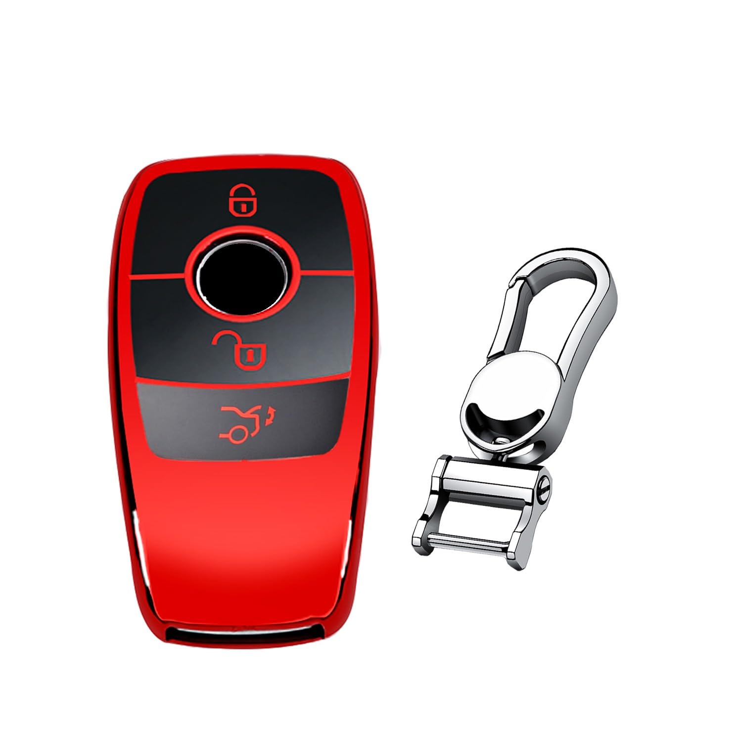 M.JVisun Soft TPU Case Cover Protector Car Remote Key Fob Case For Mercedes-Benz 2019-2022 A Class C Class G Class 2017-2022 E Class 2018-2021 S Class Fob Remote Key - Glossy Red - Metal Keychain