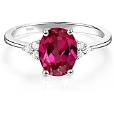 LUO 925 Sterling Silver 9x7mm Oval Shaped Birthstone Gemstone Rings for Women, Engagement Ring Birthstone Jewelry Wedding Promise for Lady Size 3-13