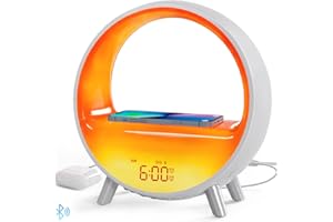 MOMILLA Sunrise Alarm Clocks with Bluetooth Speaker, White Noise Sound Machine with with Wireless Charging Station, 11 Lights Effects Night Light, Wake up Light Sunset Lamp Bedrooms for Adults Kids
