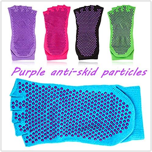 Toeless Yoga Pilates Barre Grip Exercise Socks,Non Slip,Non Skid,Half-toe Sock For Women (5 Pair(Purple sole))