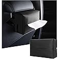 Augeny Car Tissue Holder, PU Leather Auto Sun Visor Tissue Box with Adjustable Elastic Band, Universal Mask Holder Install on Backseat and Armrest, Vehicle Interior Decor Accessories (Black)