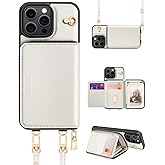 OCASE Compatible with iPhone 16 Pro Crossbody Wallet Case with Card Holder, PU Leather Zipper Handbag Phone Purse with RFID Blocking Kickstand Wrist Strap Lanyard 6.3 Inch, Cream