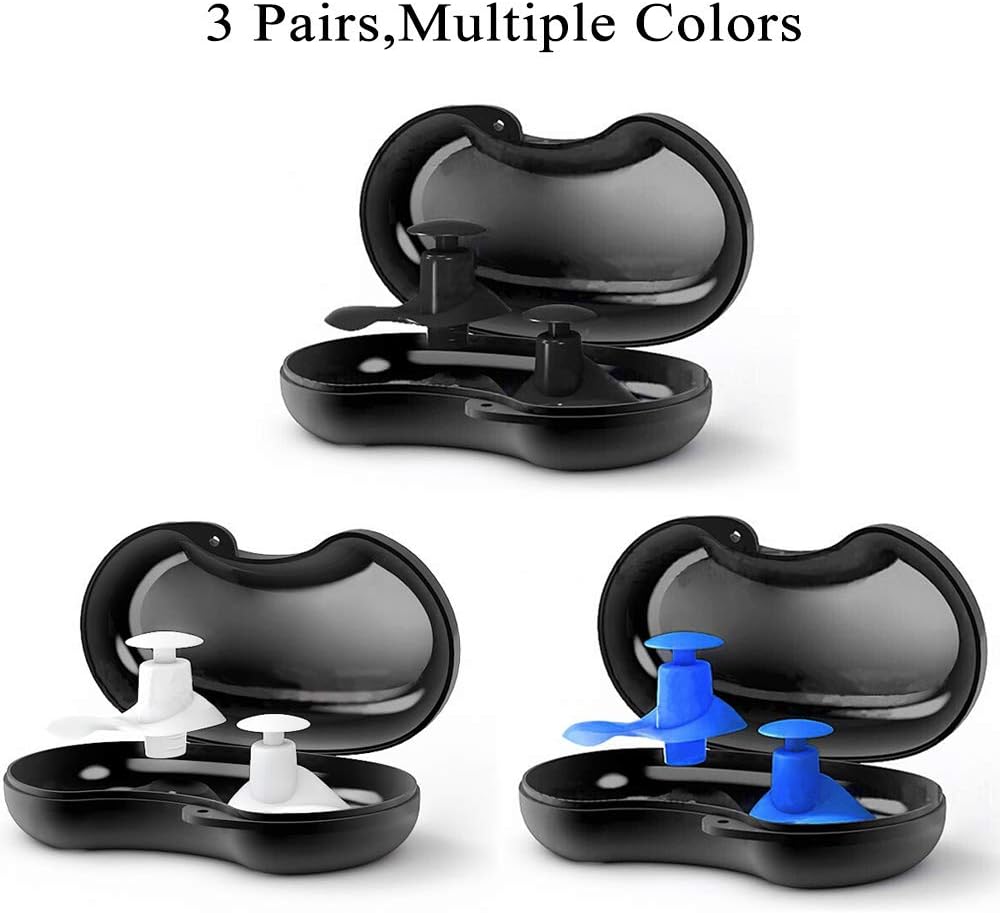 Go-sport Swimming Ear Plugs 3 Pairs Waterproof Reusable Silicone Ear Plugs for Swimming Showering Diving Surfing Snorkeling and Other Water Sports (Adult Size) (Black+Blue+White) : Sports & Outdoors
