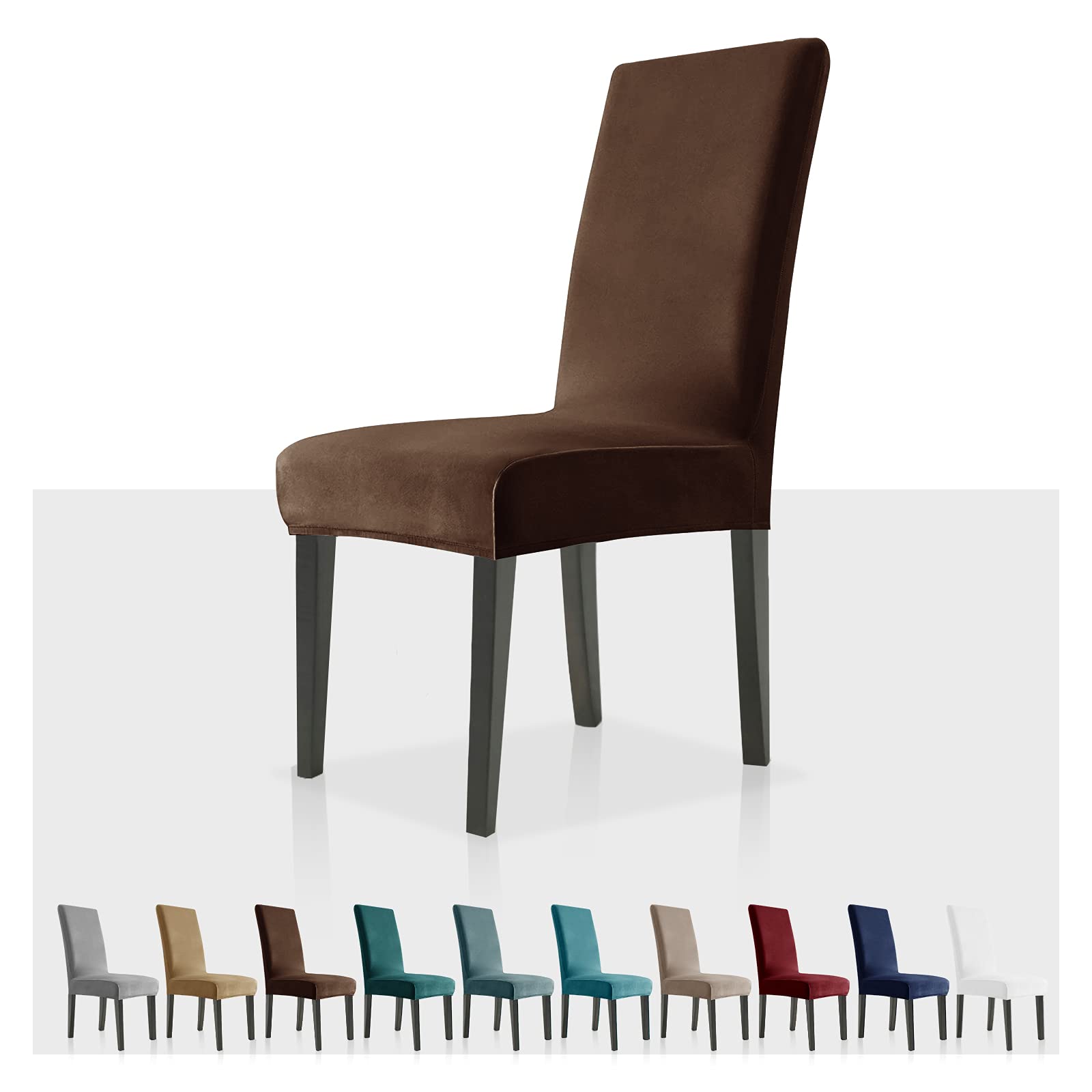 MAXIJIN Stretch Velvet Chair Covers for Dining Chairs Set of 4 Removable Velour Dining Chair Covers Plush Chair Slip Covers for Dining Room,Hotel,Kitchen,Ceremony (Dark Coffee, 4)
