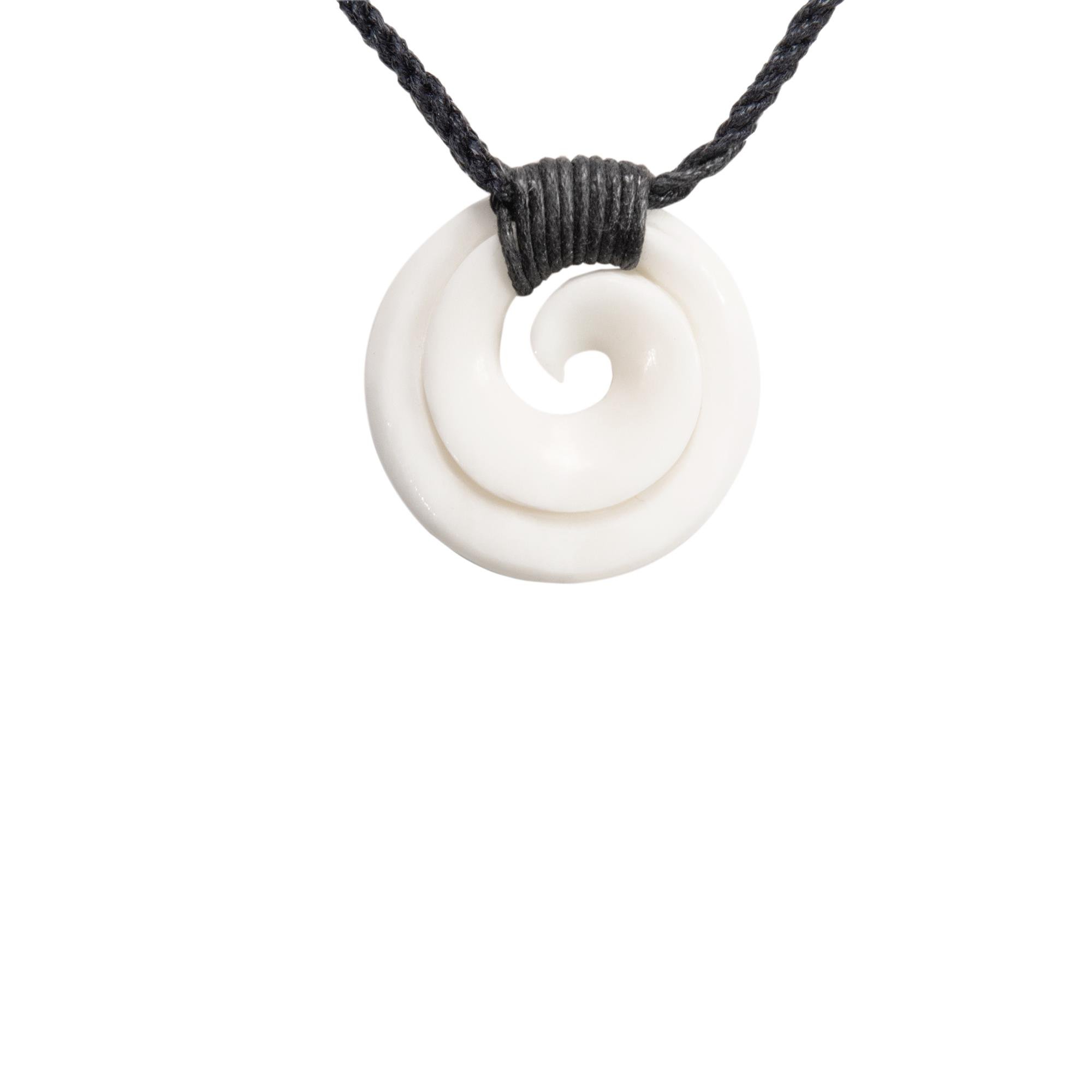 81stgeneration Hand-Carved Bone Koru Spiral Pendant Necklace - Adjustable Cord Necklace for Men - Women's Maori-Style Amulet - Tribal Handmade Statement Surfer Jewellery - Spiritual Gift