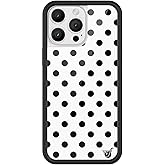 Wildflower Cases - Compatible with iPhone 16 Pro Max | Protective Black Bumper, 6.5ft Drop Test Certified, Women Owned Small Business | Spots Aesthetic Trendy Cute | Polka Dot - White & Black