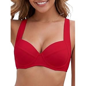 RELLECIGA Women's Underwire Push Up Bikini Top 3/4 Molded Cup Swimsuit Top Supportive Bathing Suit Tops