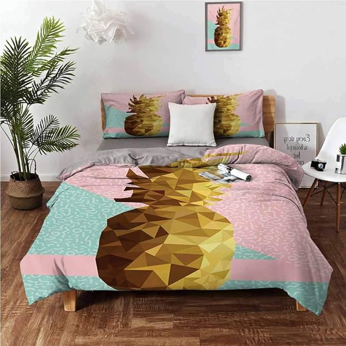 Indie Bedding Duvet Cover Retro Summer Concept Pineapple Fruit in Poly