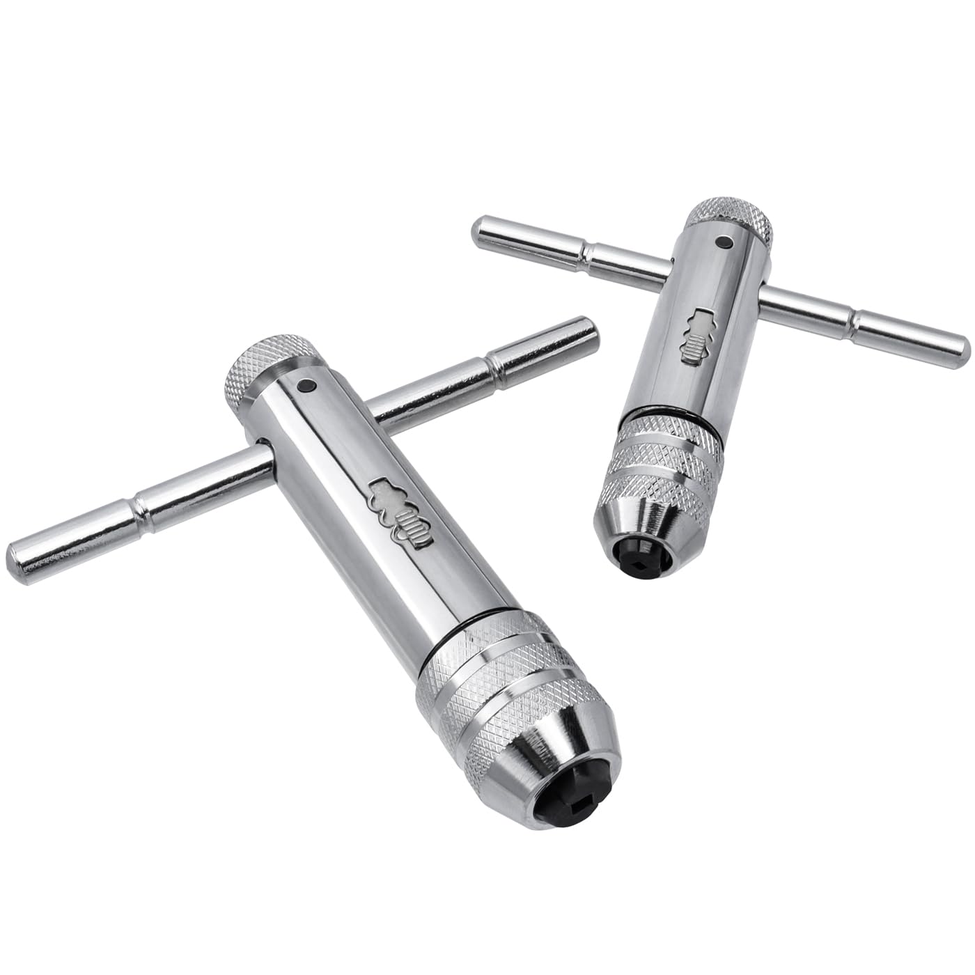 Mesee 2 Pieces T-Handle Ratchet Tap Wrench Set, Adjustable Ratcheting T Handle Tapping Holder Wrench Reversible Reamer Hand Threading Tap Wrenches Tool Fits M3-M8/ M5-M12 Metric Screw Taps