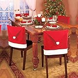 OiArt Santa Hat Chair Covers, Set of 4 PCS Santa Clause Red Hat Chair Back Covers Kitchen Chair Covers Sets for Christmas Holiday Festive Decor