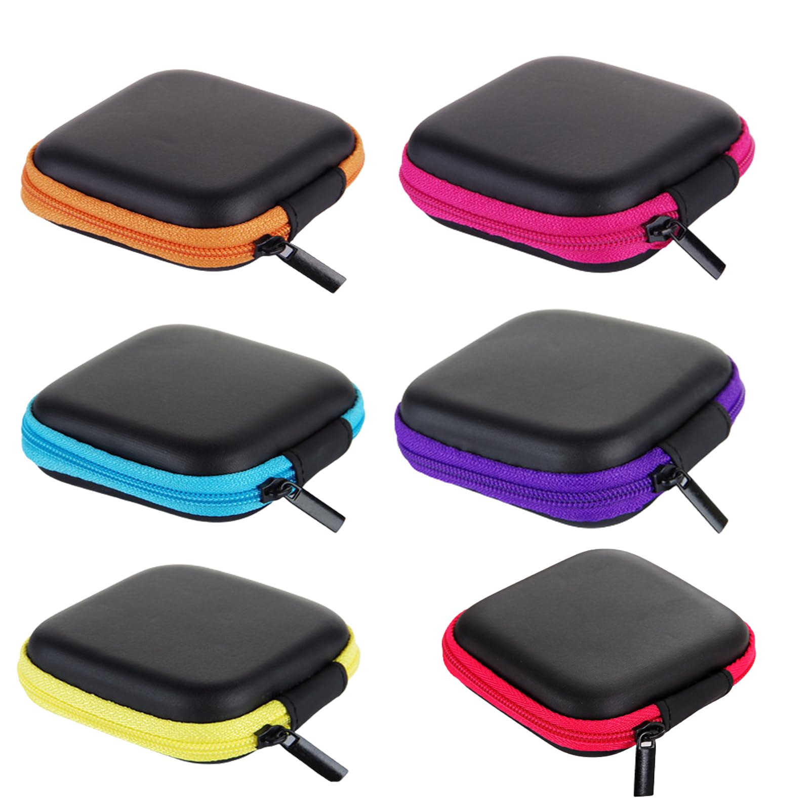 LMOGWL 6-piece portable headphone case, mini EVA small bag hard cover with zipper and internal mesh, used for headphones/Bluetooth headphones/USB drive/small items/charging cable/key headphone bag