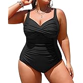 Yonique Women Plus Size One Piece Swimsuits Tummy Control Bathing Suits Twist Front Ruched Swimwear