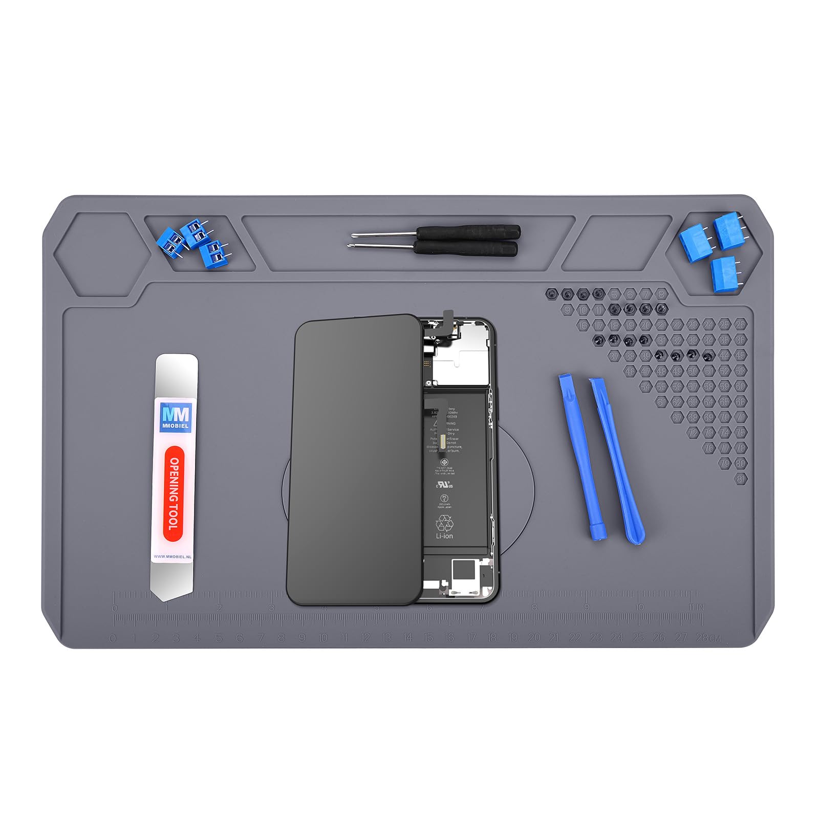 MMOBIEL Soldering and Repair Mat Silicone - 35 x 22 cm Heat-Resistant up to 500°C (932°F) –Workbench Mat for Soldering, Cell Phone and Electronics – Silicone Soldering Mat with Heat Insulation – Grey