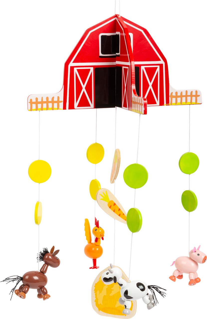 Small Foot 11455 Wooden Farm Mobile, with Cute Animal Figures and a Classic Farmhouse for The Baby's Room