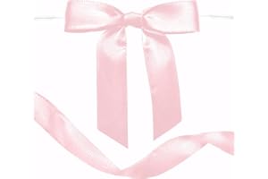 RAINBOW PANA RainbowPana 60 Pack 3" Twist Tie Bows and 10ft Ribbon, Luxury Baby Pink Satin Ribbon Pretied Bows, Premade Craft Decoration for Package Cake Pop Favors Cookie, Gift Wrapping Baby Shower Wedding