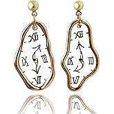 WLWDBY Handmade Dali clock earrings - Hand - drawn Roman numerals，Melting Clock Design，925 silver 14K gold-plated ear hooks，艺术垂坠耳环，独特女性礼物
