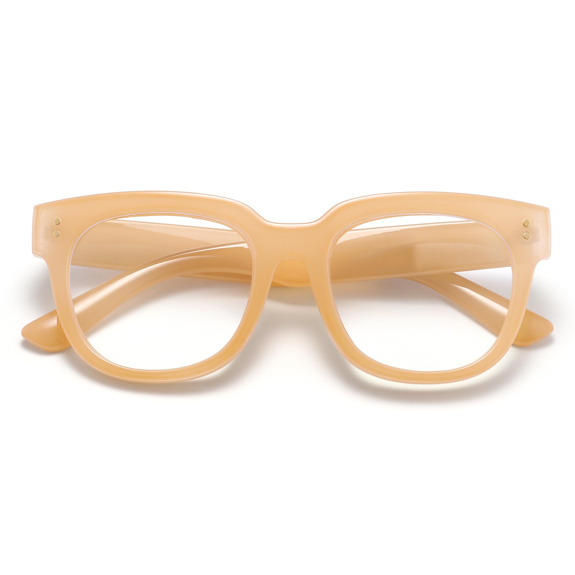 ZUVGEES Retro Oversized Blue Light Blocking Reading Glasses for Men and Women Square Thick Big Frame(Champagne,2.50)
