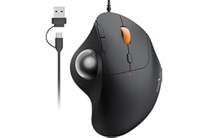 ProtoArc Wired Trackball Mouse, EM04 Wired USB C Ergonomic Rollerball Mouse Computer Laptop Mouse, Smooth Tracking, Thumb Control, Compatible with PC, Mac, Windows-Gray Ball