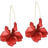 LPYO Rose Petal earrings for women Elegant Boho Handmade Petal Hoop Earrings Lightweight Large Statement Acrylic Floral Dangle Earrings Jewelry Gifts