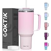 COKTIK 40 oz Tumbler With Handle and Straw, Insulated Tumbler With Leakproof Lids, Stainless Steel|BPA-Free, Cold for 24 H (Sakura)