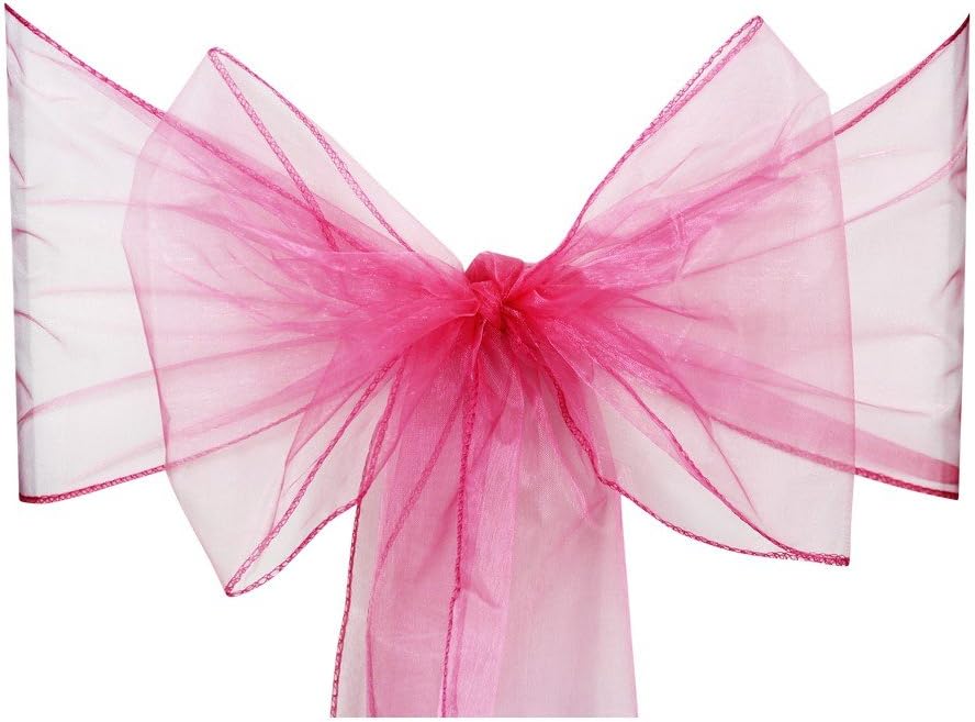 10pcs of Organza Chair Sashes, Fuller Wider Sash, Chair Cover Bows for Wedding Anniversary Reception Christmas Party Events Birthday Décor | 26 Colours | Pink