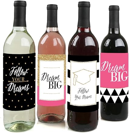 Amazon Dream Big 18卒業式ワインボトルラベル 4のセット Big Dot Of Happiness ワイン用 ラベル