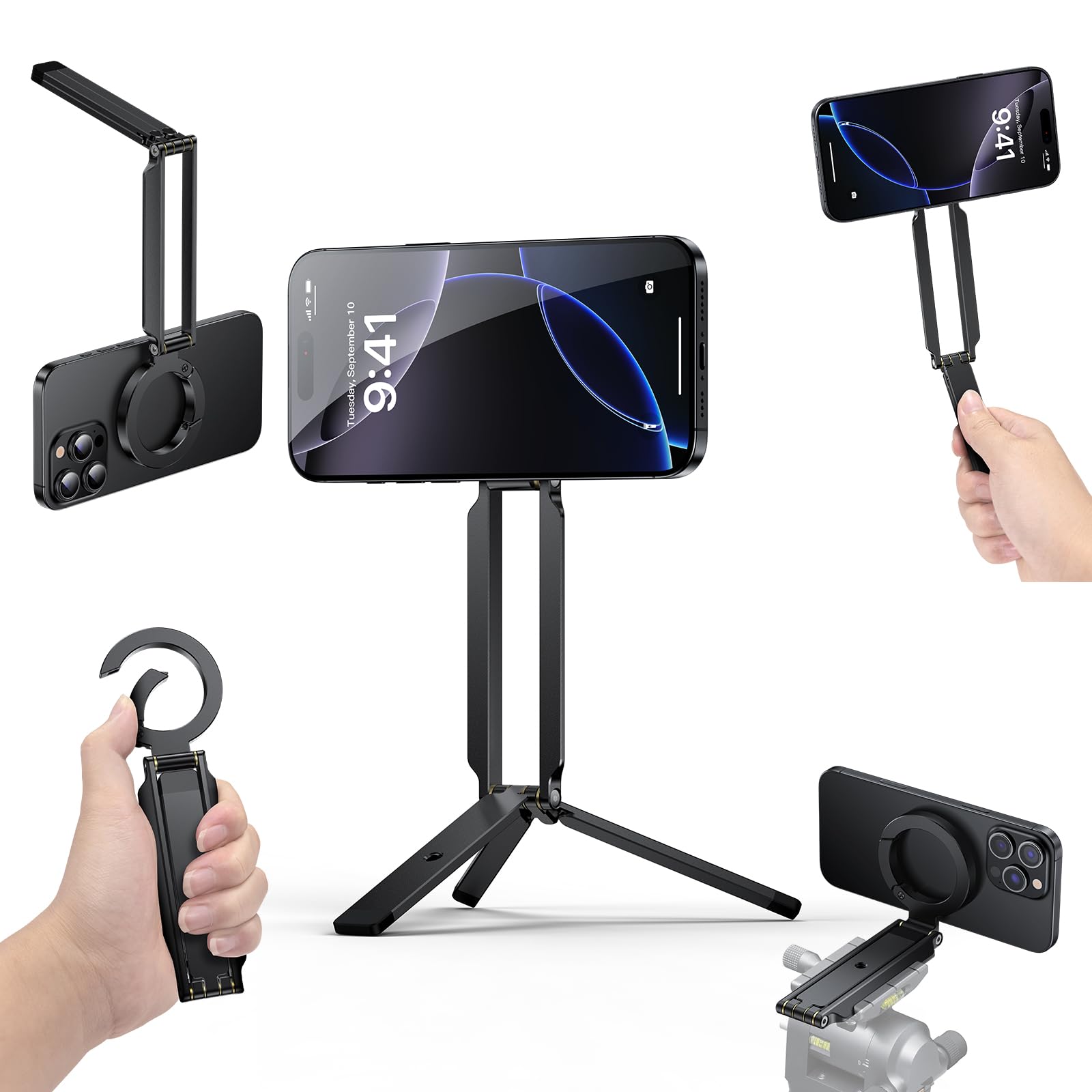 Photo 1 of MAGDIGITEH Magnetic Phone Tripod Stand Foldable Magnetic Mini Tripod Pocket Cell Phone Stand with Arca-Swiss, 1/4'' Screw Hole,Compatible with Magsafe for iPhone 17/16/15/14/13/12