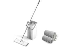 Microfiber Floor Mop with Bucket Self-Wringing Reusable Washable Pads 360 Rotate Wet Dry Hardwood Cleaner Space-Saving