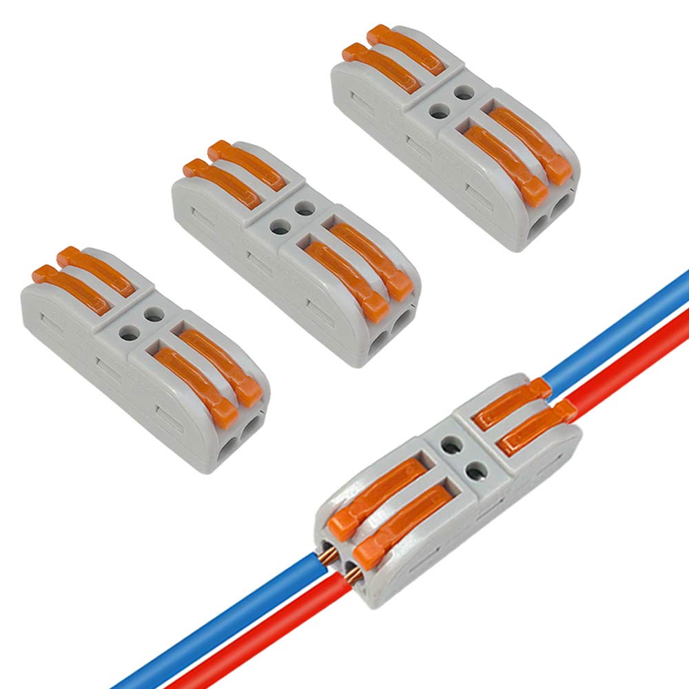 Aiqeer 16 Pcs SPL-2 Lever-Nut Wire Connectors, 2 in 2 Out 4 Ports Conductor Compact Wire Connectors, Cable Clamp Terminal Block Quick Spring Connector