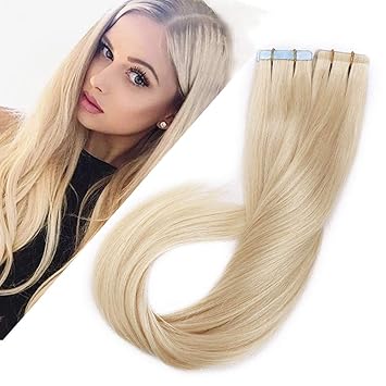 Amazon Com Seamless Rooted Tape In Human Hair Extensions 12 Inch Platinum Blonde Tape On 100 Remy Hair Long Straight 20pcs 40g Skin Weft Invisible Double Sided For Women 12 60 Beauty
