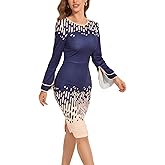 Women's Casual Long Sleeve Church Work Midi Dress Floral Print Vintage Business Split Pencil Wrap Dresses