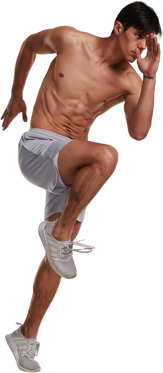 FLYFIREFLY Men's 2-in-1 Workout Running Shorts 7" Lightweight Gym Yoga Training Sport Short Pants: Clothing