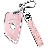 QBUC for BMW Key Fob Cover with Leather Keychain,for BMW 2 5 6 7 Series X1 X2 X3 X5 X6 X7 Premium Soft TPU Key Fob Holder (1-Pink)