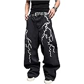 SHENHE Men's Goth Baggy Jeans Y2k Wide Leg Low Rise Hip Hop Punk Jeans Denim Pants Streetwear