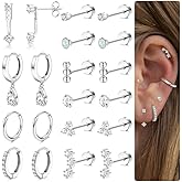 MILACOLATO Hypoallergenic Flat Back Earrings 14K Gold Plated Cartilage Earring Sets for Multiple Piercing 20G Surgical Stainless Steel Earrings for Women Trendy Earring Stacks Small Hoop Flatback Stud Earrings