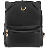 BelugaDesign Moon Backpack | Cute Black Anime Cat Ears | School Supplies Work Cosplay Book Handbag Bag | Faux Leather for Girls Teens Women | Adjustable Shoulder Strap with Top Handle & Pockets