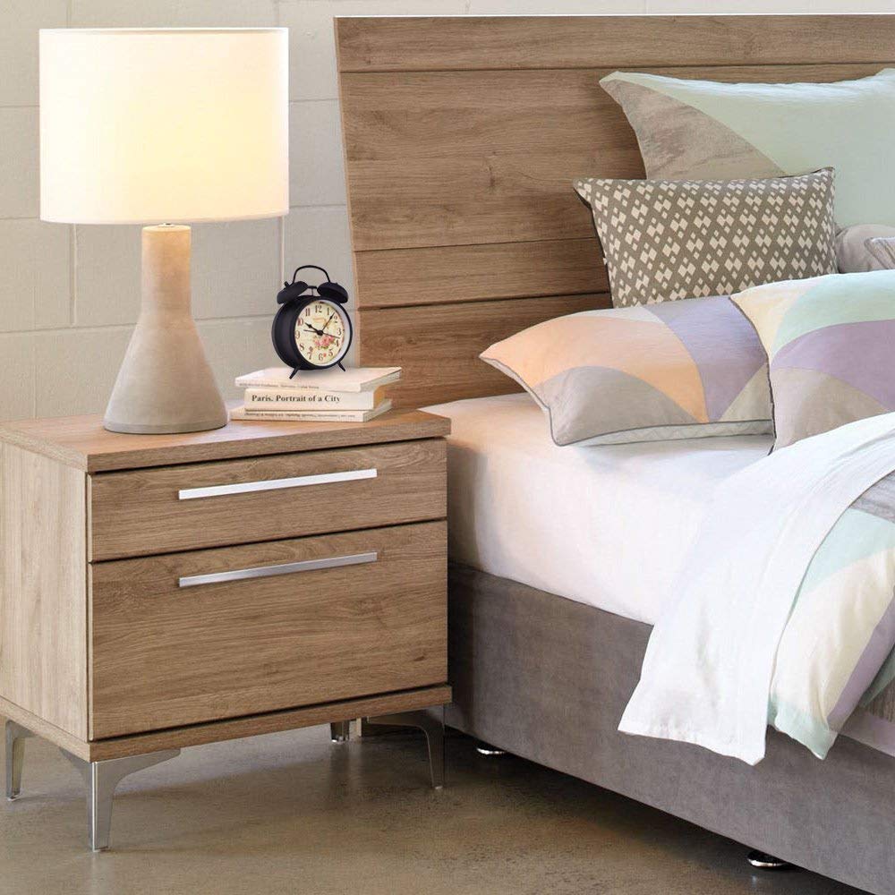 Königswerk Twin Bell Loud Alarm Clock, 4 inches Silent Desk Clock with Backlight for Heavy Sleepers Adults, Battery Operated for Table, Bedroom, Bedside, Room Decor (Roses)