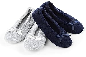 Isotoner Women's 2 Pack Mictroterry Ballerina Slipper with a Satin Bow