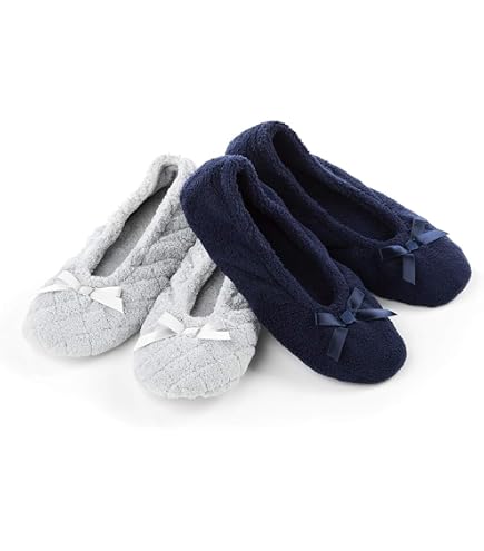Womens Grey Chenille Ballerina Slippers