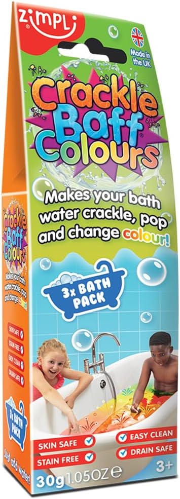 ZIMPLI Crackle Baff Colours 3 Bath Pack UK Made Vegans Safe Fun
