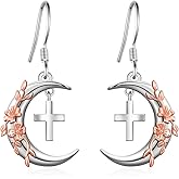 Fuguangju Cross Earrings 925 Sterling Silver Moon Cross Earrings for Women Cross Jewelry Gifts for Women