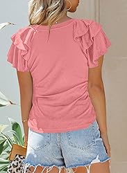 SHEWIN Womens Shirts Summer Ruffle Sleeve V Neck